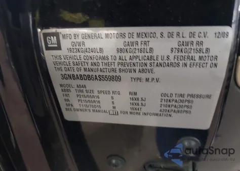 2010 Chevrolet Hhr Lt from USA, damaged, VIN 3GNBABDB6AS559809